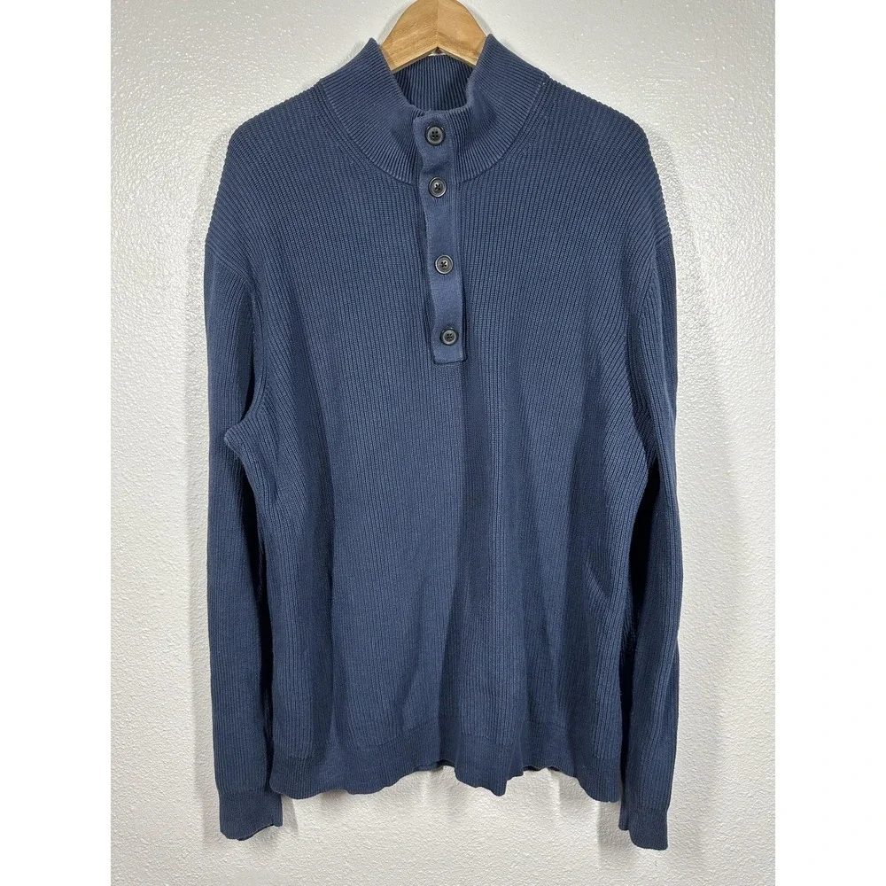 Banana Republic Sweater Mens‎ Extra Large Blue Mock Neck Button Henley Ribbed